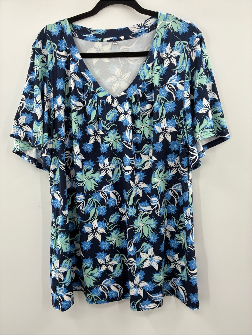 3For$20 Women's V-Neck Floral Swim Cover-Up Top in Navy Blue size 2XL
